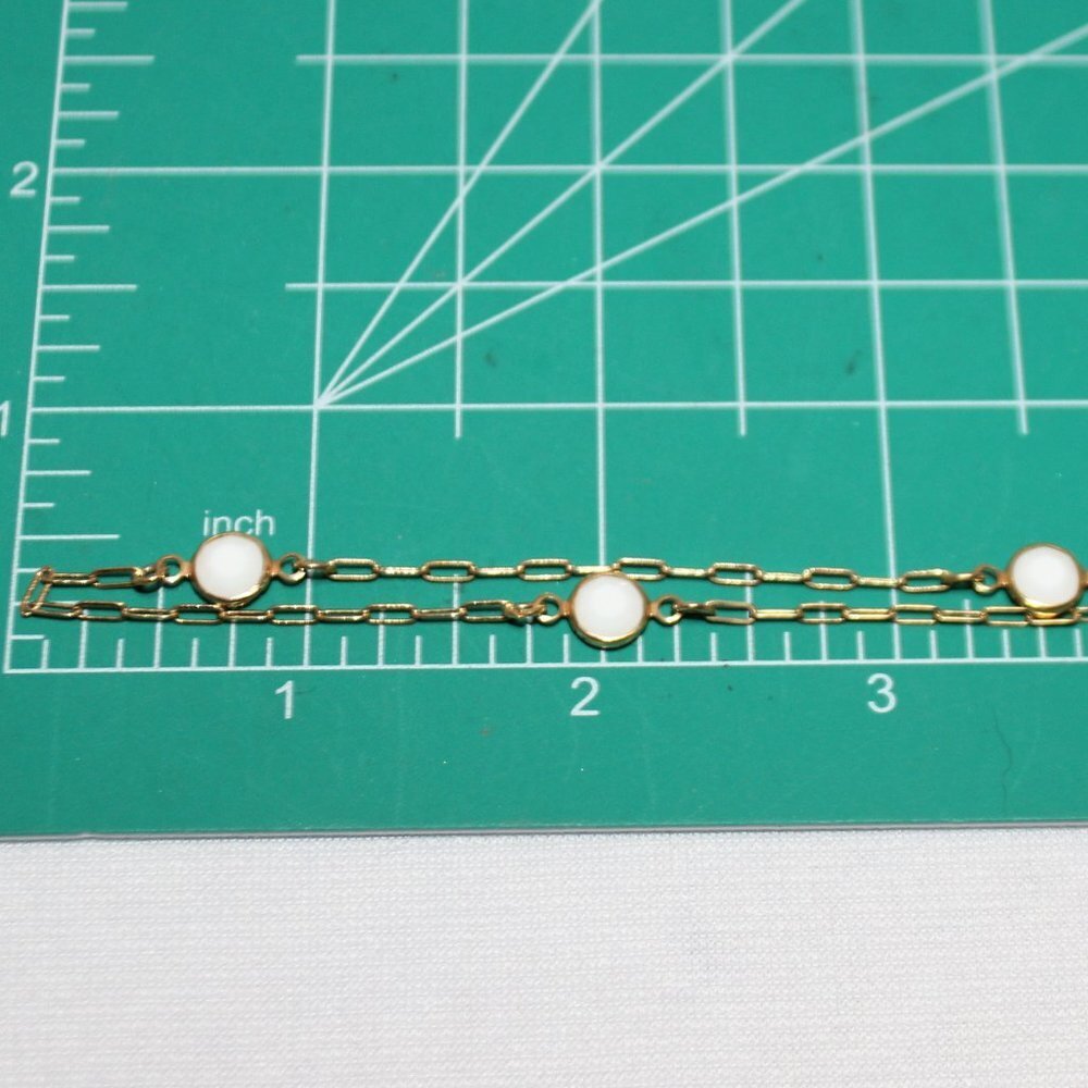Gold Tone Delicate Chain with White Milk Glass Accents Stones - Picture 9 of 10